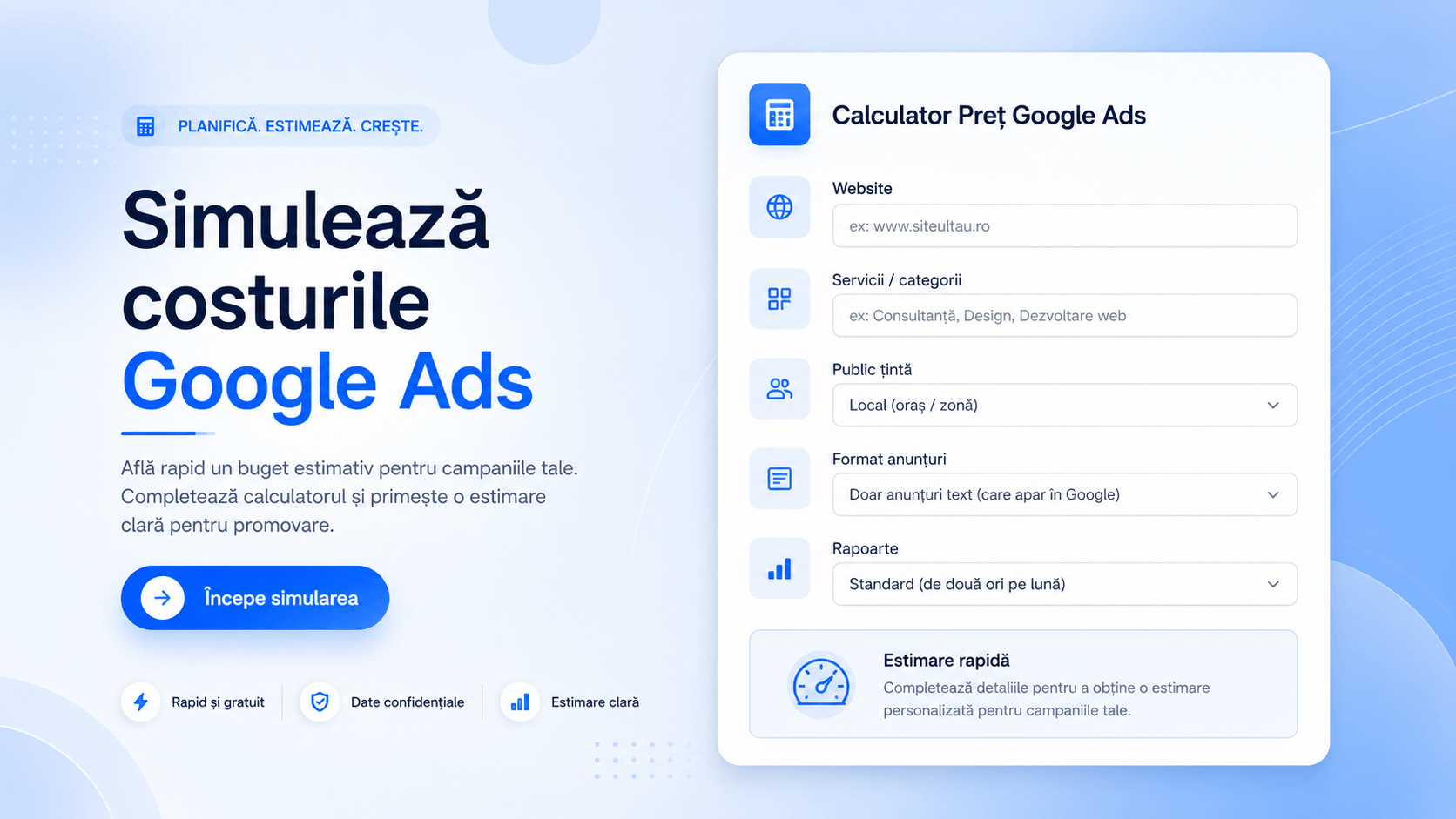 Banner pagină Calculator Google Ads